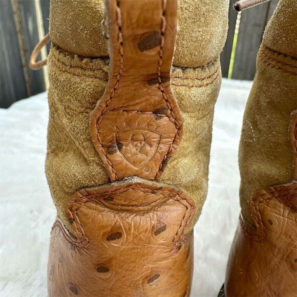 Ariat Youth Little Kids Sz 12 Suede Leather Ostrich Print Cowboy Boots - Picture 3 of 10